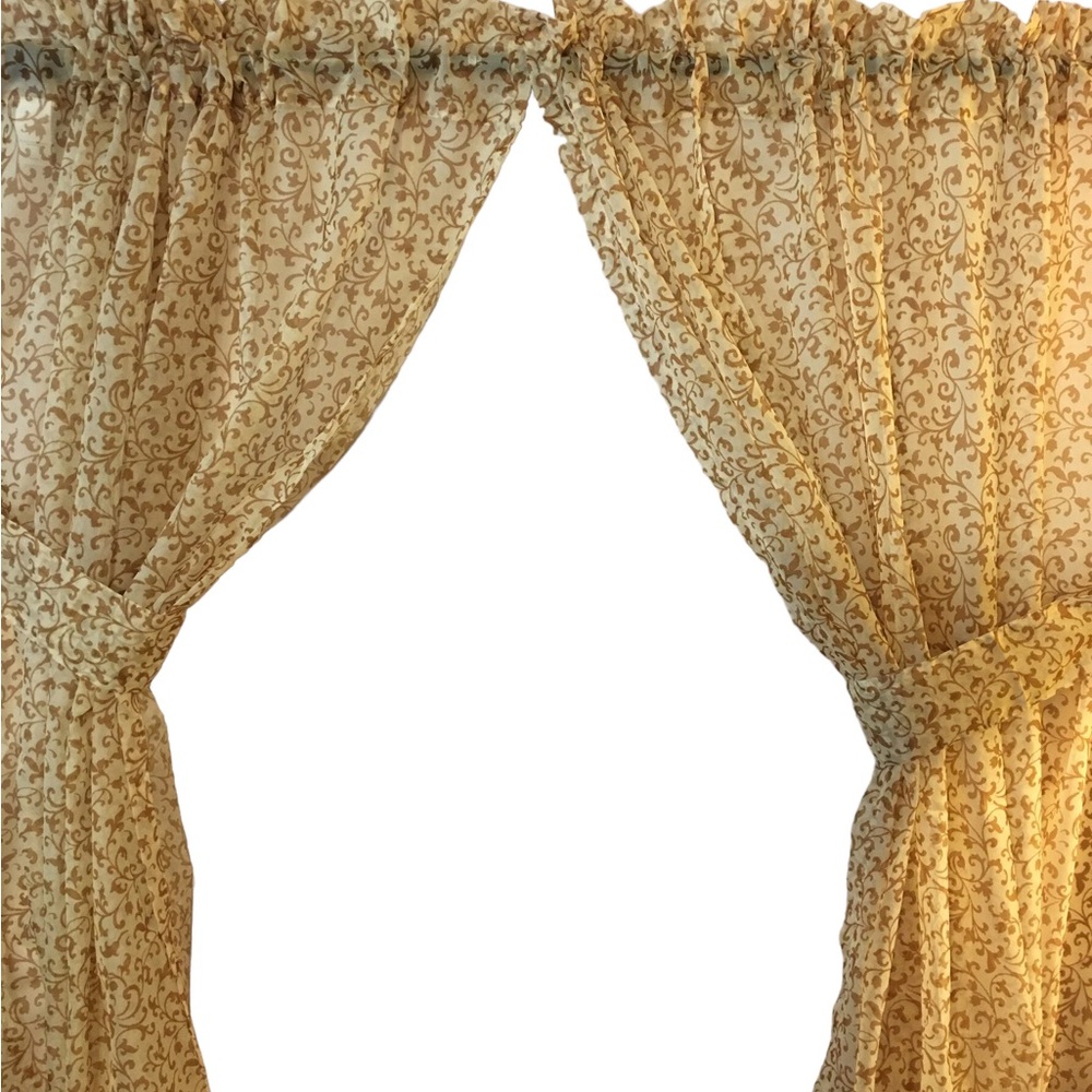 NWOT JCP Home sheer curtains in a floral scroll design (4) panels and (4) ties